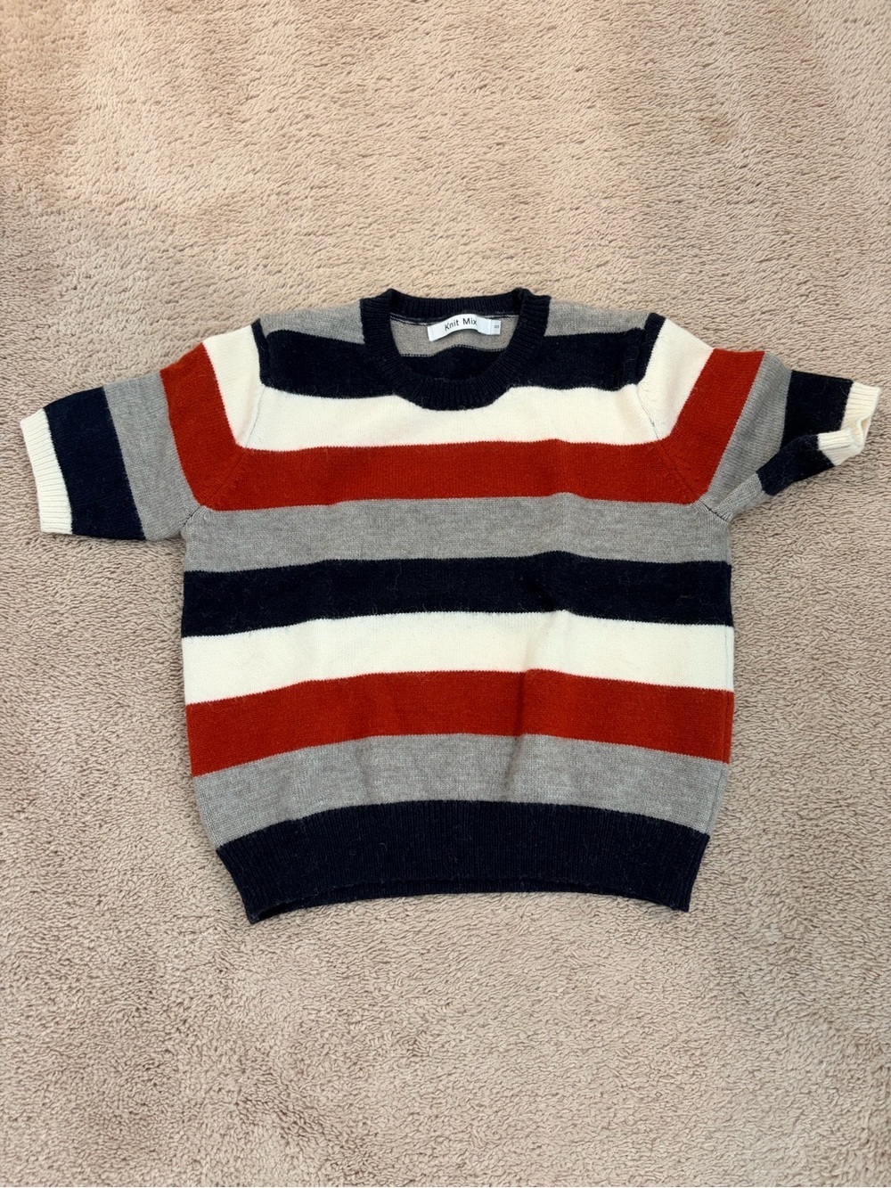 Knit Mix Short Sleeve Striped Sweater - Size S | Navy Rust Grey White - 105